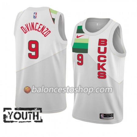Camiseta Niños NBA Milwaukee Bucks Donte Divincenzo 9 2018-19 Nike Blanco Swingman